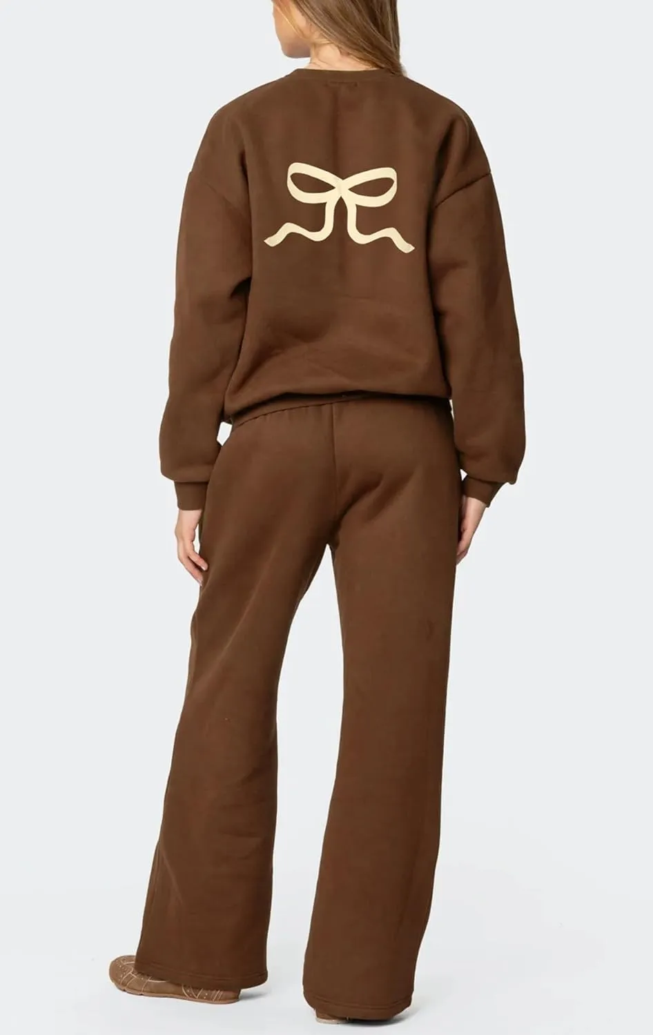 2 Piece Lounge Sets for Women Fall Sweatsuits Bow Print Long Sleeve Crew Neck Wide Leg Sweatpants Matching Tracksuit