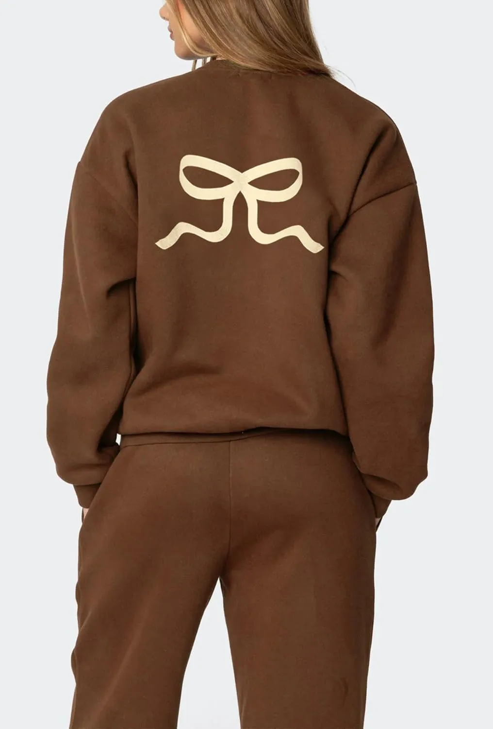 2 Piece Lounge Sets for Women Fall Sweatsuits Bow Print Long Sleeve Crew Neck Wide Leg Sweatpants Matching Tracksuit