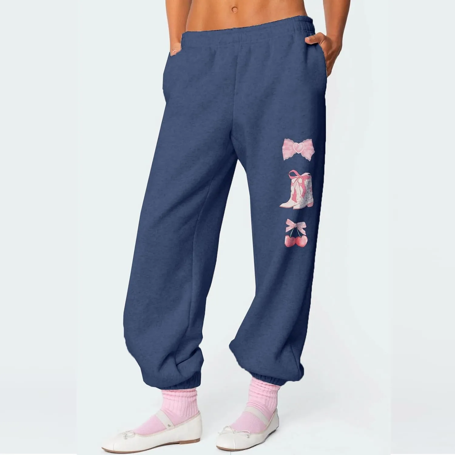 2 Piece Lounge Sets for Women Fall Sweatsuits Bow Print Long Sleeve Crew Neck Wide Leg Sweatpants Matching Tracksuit