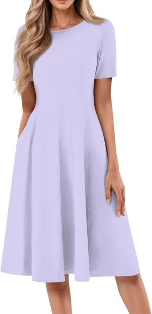 4th of July Dresses for Women midi red White and Blue Summer Dress Round Neck a line Short Sleeve Formal Dress Elegant