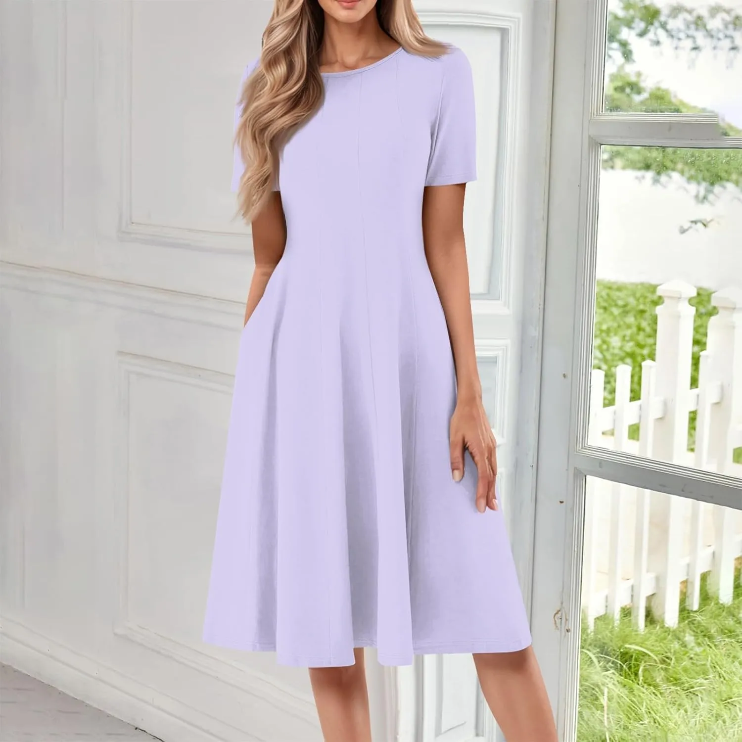 4th of July Dresses for Women midi red White and Blue Summer Dress Round Neck a line Short Sleeve Formal Dress Elegant