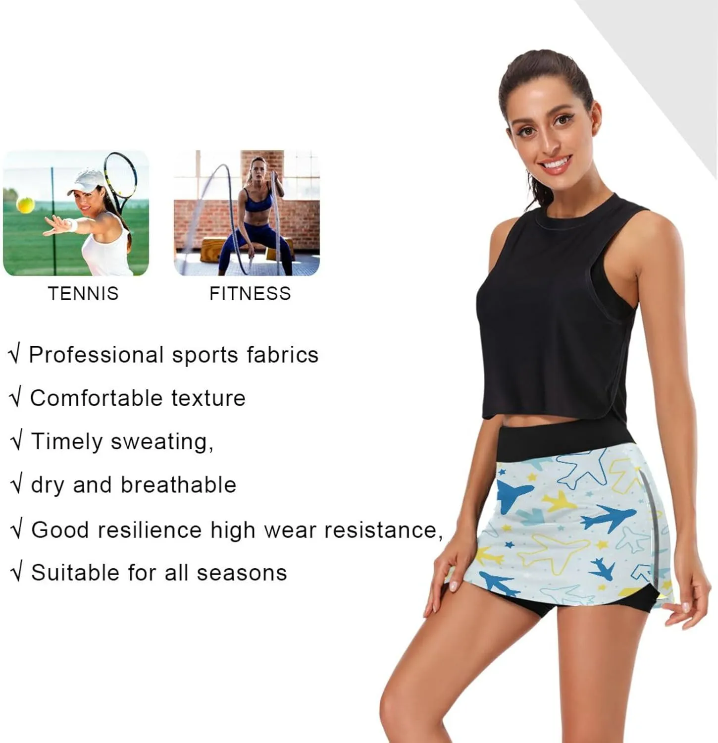 Airplane Women's Tennis Skirt with Pocket High Waisted Golf Athletic Activewear Skorts