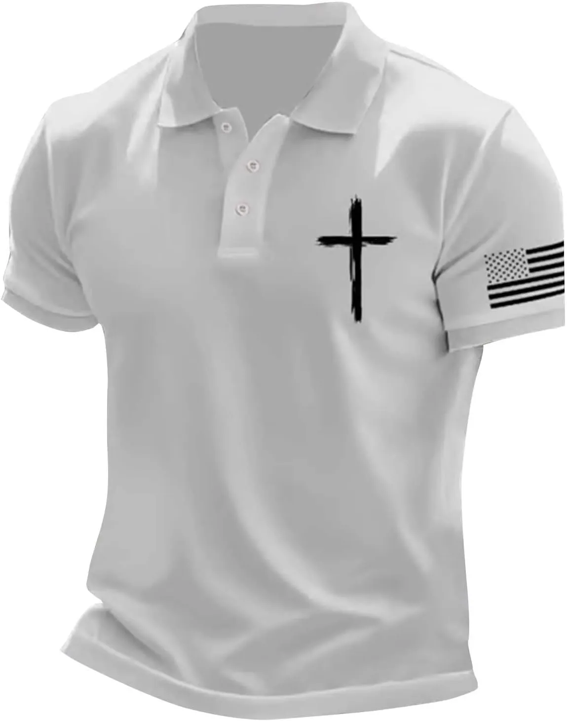 American Flag Polo Shirt for Men 2025 4th of July Christian Cross USA Flag Tees Patriotic Tops Faith Jesus T Shirts