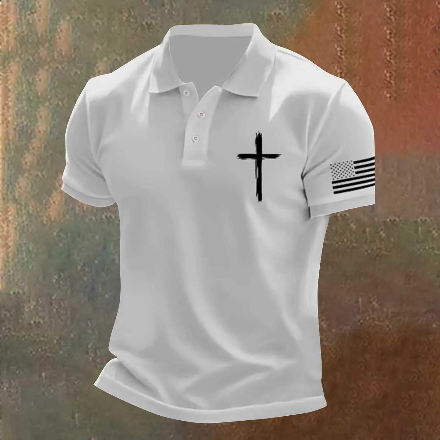 American Flag Polo Shirt for Men 2025 4th of July Christian Cross USA Flag Tees Patriotic Tops Faith Jesus T Shirts