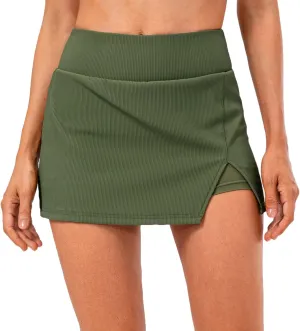 Amxiway Women's Mini Tennis Skirt with Shorts Golf Skort High Waisted Slit Bodycon Athletic Workout Skorts