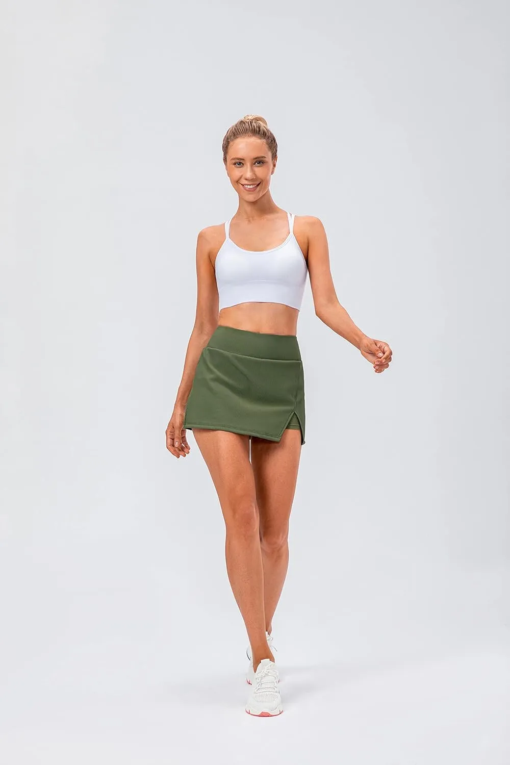 Amxiway Women's Mini Tennis Skirt with Shorts Golf Skort High Waisted Slit Bodycon Athletic Workout Skorts