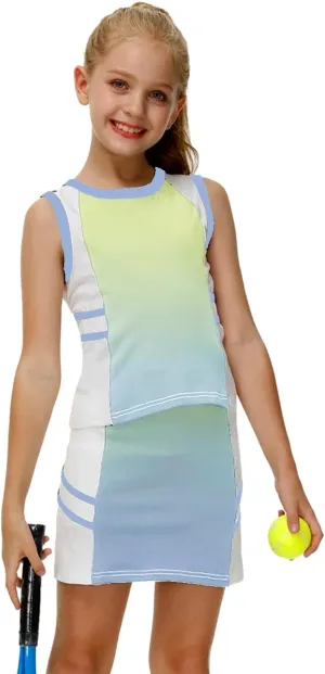 AOBUTE Girls Tennis Golf Outfit Tank Top and Skirt with Shorts Set 4-12 Years