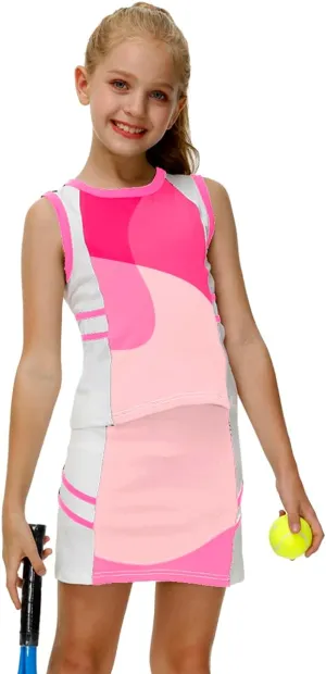 AOBUTE Girls Tennis Golf Outfit Tank Top and Skirt with Shorts Set 4-12 Years