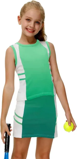 AOBUTE Girls Tennis Golf Outfit Tank Top and Skirt with Shorts Set 4-12 Years