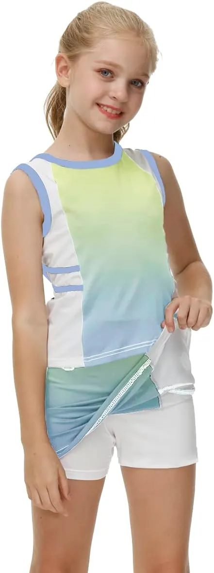 AOBUTE Girls Tennis Golf Outfit Tank Top and Skirt with Shorts Set 4-12 Years