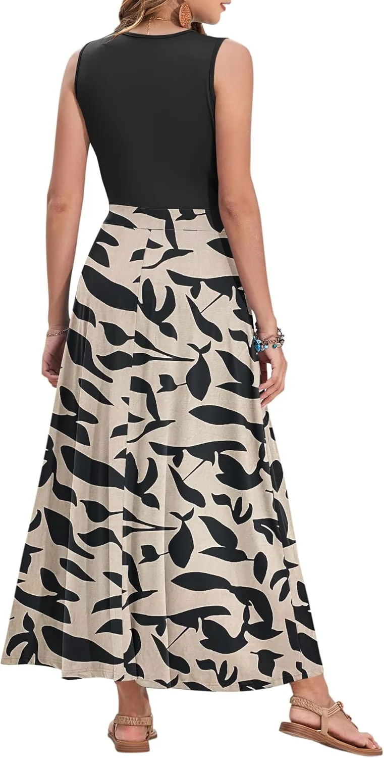 AUSELILY Women's Maxi Dress 2025 Summer Casual Sleeveless Sundress V Neck Wrap Vacation Cocktail Long Dresses with Pockets
