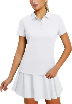 baleaf Women's Golf Shirts Polo Collared V Neck Shorts Sleeve Tennis Shirt Lightweight Quick Dry UPF50 