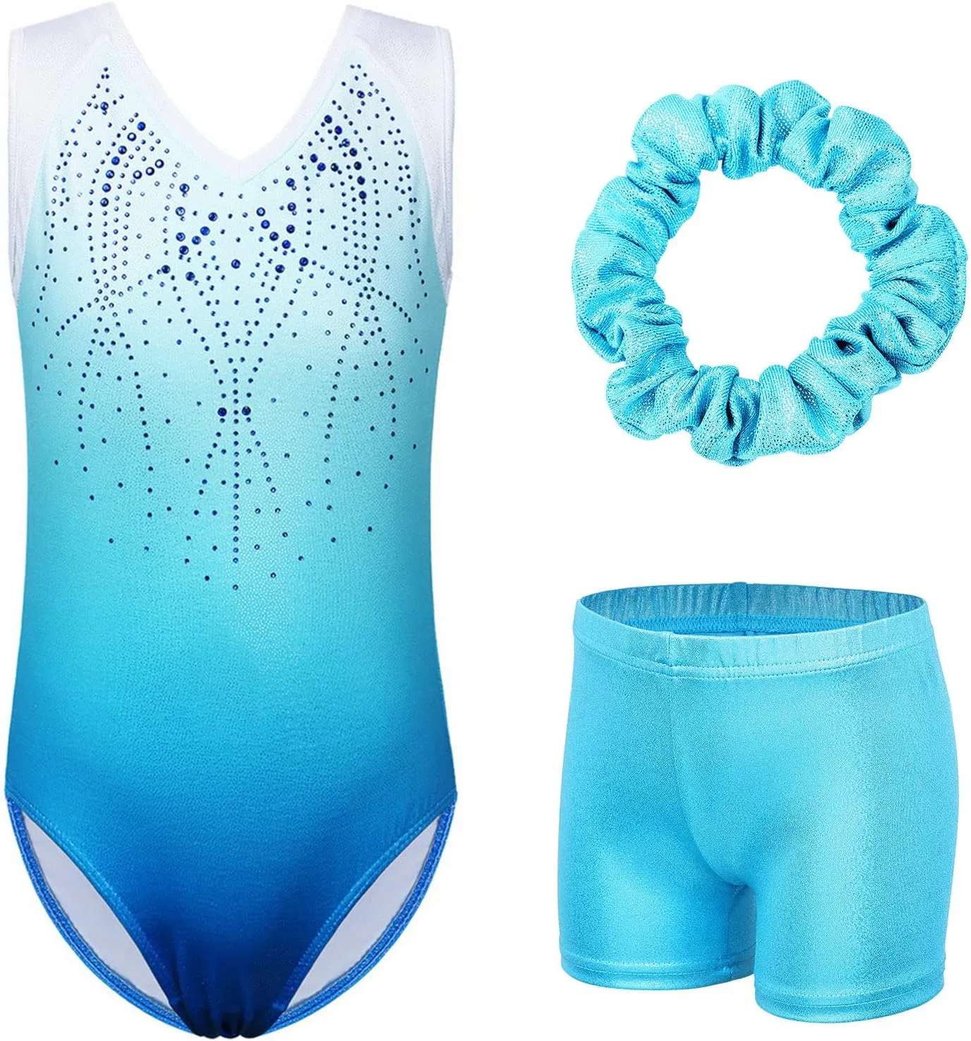 BAOHULU Gymnastics Leotards for Girls Glitter Dance Activewear with Matching Tumbling Shorts Set