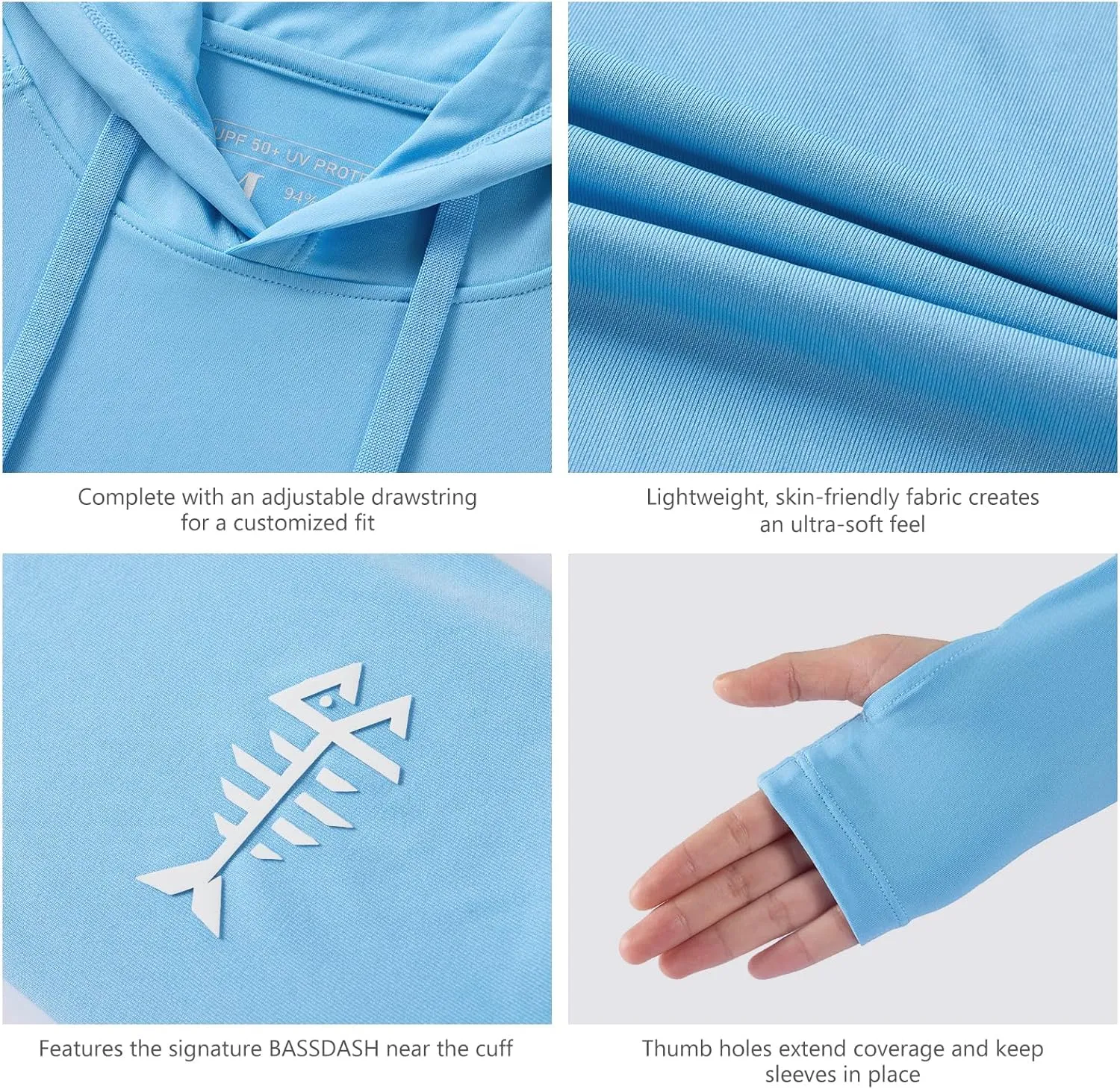 BASSDASH Womens UPF 50  Hiking Fishing Hoodie UV Shirt Long Sleeve Outdoor Activewear Breathable Lightweight Stretch