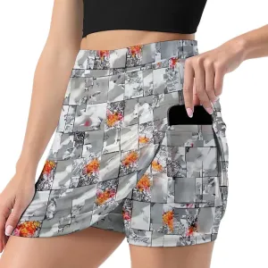 Blue Yellow Floral Rose Pattern Mini Pleated Skirts for Women Sexy Mini Skirt Short Cargo Skirt Skater A-line Pleated Skirt