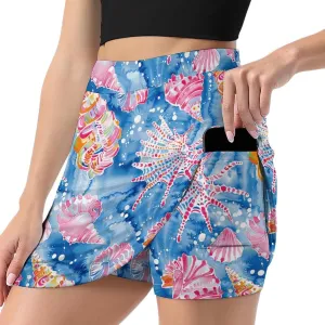 Blue Yellow Floral Rose Pattern Mini Pleated Skirts for Women Sexy Mini Skirt Short Cargo Skirt Skater A-line Pleated Skirt