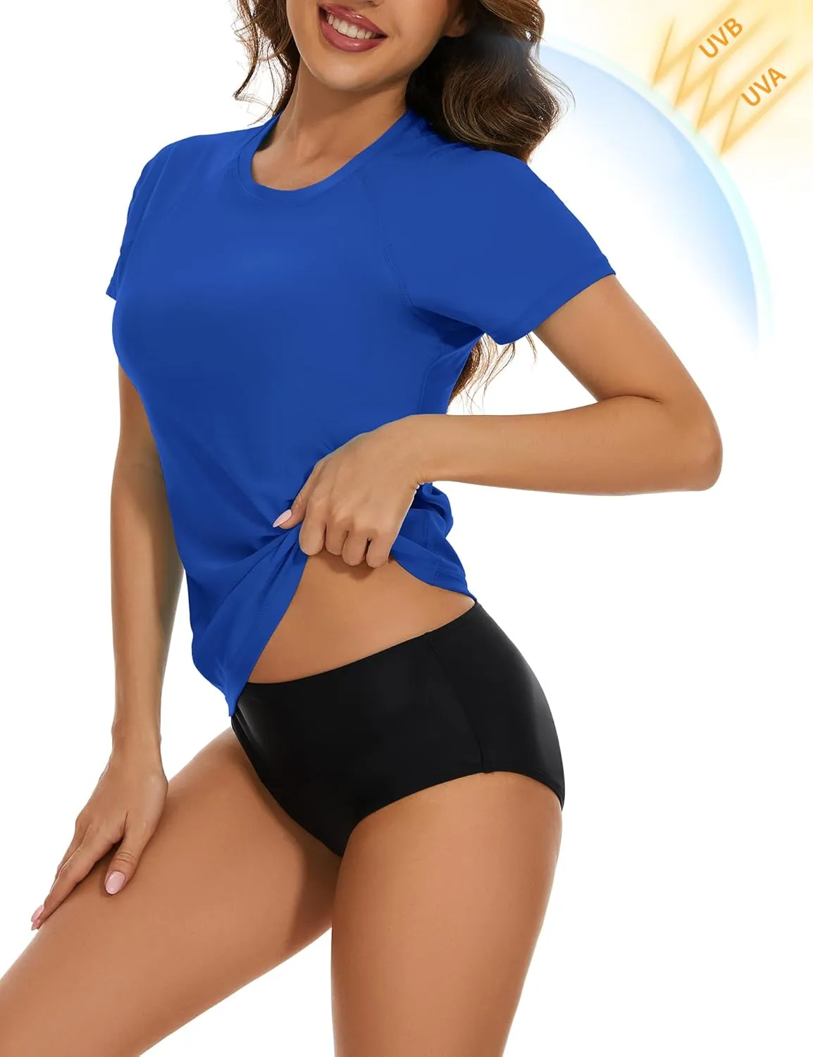 Bonneuitbebe Women's Short Sleeve Rash Guard with Built in Bra Swim Shirt UPF50  Quick Dry Bathing Suit