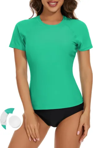 Bonneuitbebe Women's Short Sleeve Rash Guard with Built in Bra Swim Shirt UPF50  Quick Dry Bathing Suit