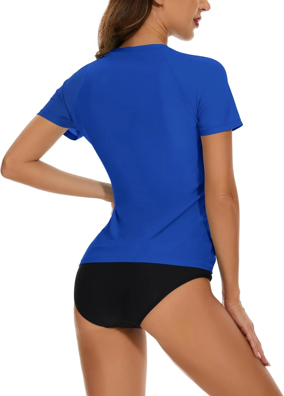 Bonneuitbebe Women's Short Sleeve Rash Guard with Built in Bra Swim Shirt UPF50  Quick Dry Bathing Suit