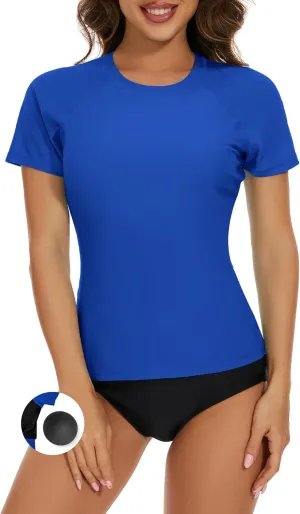 Bonneuitbebe Women's Short Sleeve Rash Guard with Built in Bra Swim Shirt UPF50  Quick Dry Bathing Suit