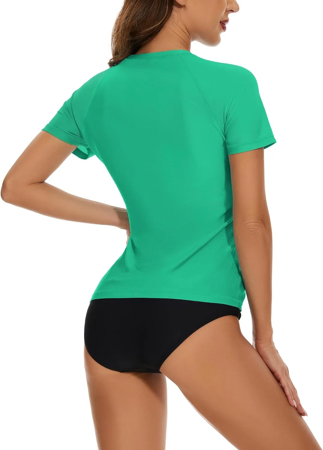 Bonneuitbebe Women's Short Sleeve Rash Guard with Built in Bra Swim Shirt UPF50  Quick Dry Bathing Suit