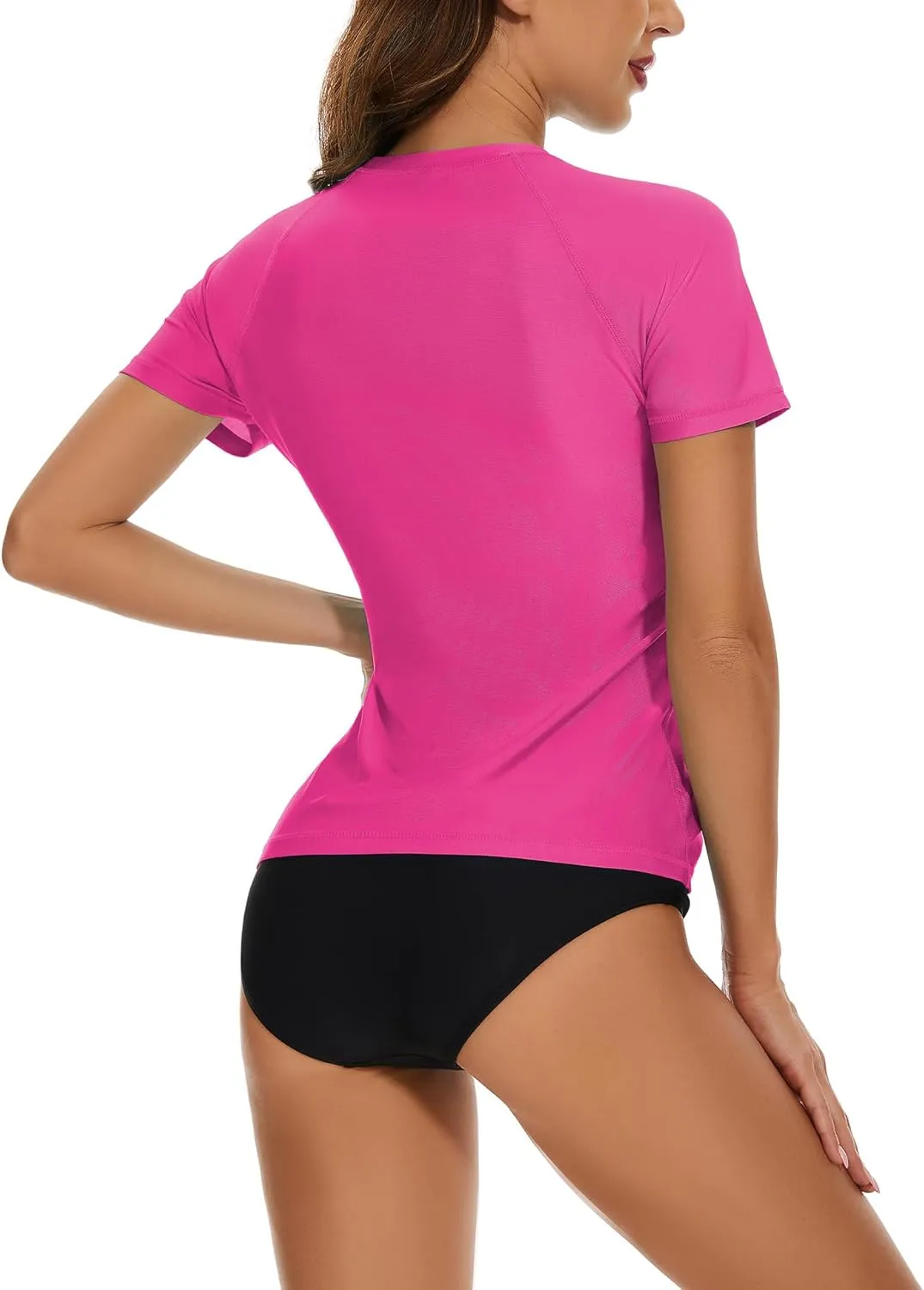 Bonneuitbebe Women's Short Sleeve Rash Guard with Built in Bra Swim Shirt UPF50  Quick Dry Bathing Suit