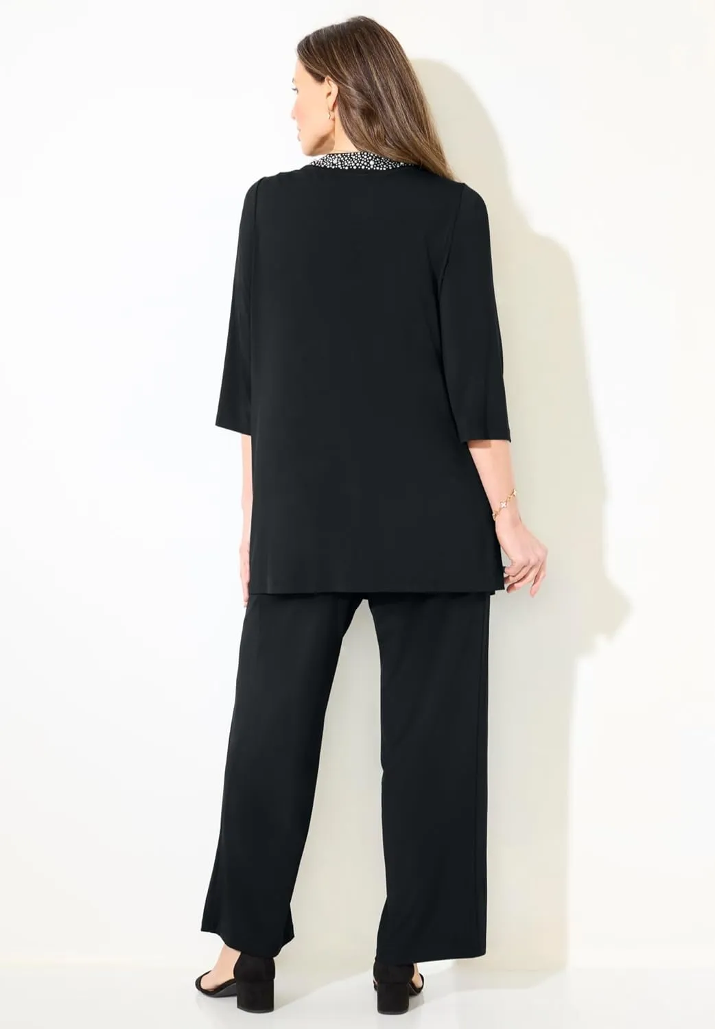 Catherines Women's Plus Size Beaded 3-Piece Cardigan Pant Set