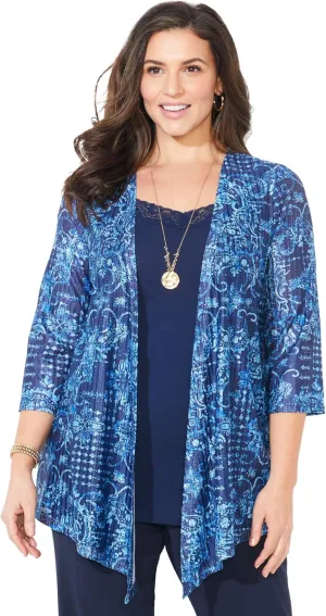 Catherines Women's Plus Size Harmony Knit Herringbone Cardigan