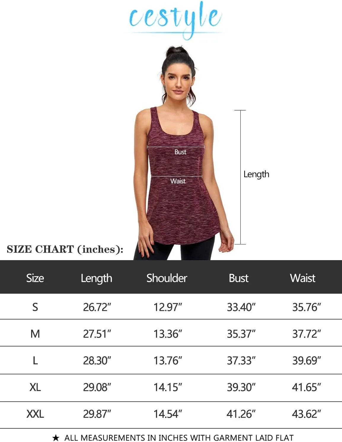 Cestyle Womens Tank Tops with Built in Bras Racerback Yoga Workout Sports Activewear