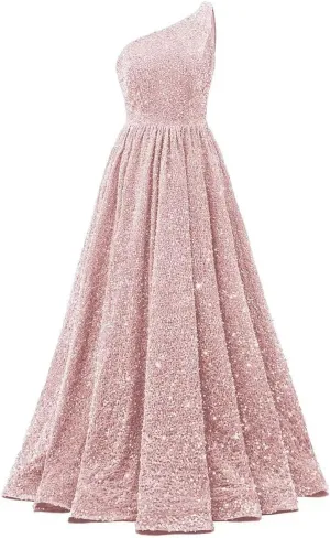 Changuan One Shoulder Sequin Prom Dresses for Women 2025 Long Sparkly Ball Gowns Formal Dress A Line Evening Party Gowns