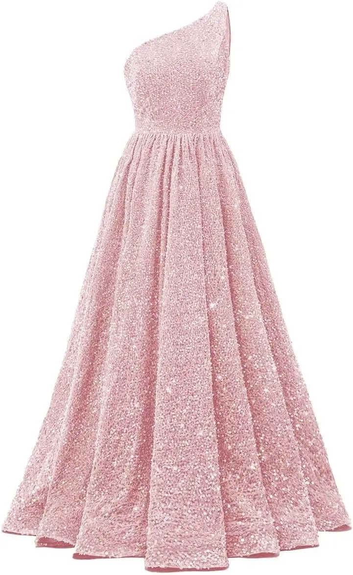 Changuan One Shoulder Sequin Prom Dresses for Women 2025 Long Sparkly Ball Gowns Formal Dress A Line Evening Party Gowns