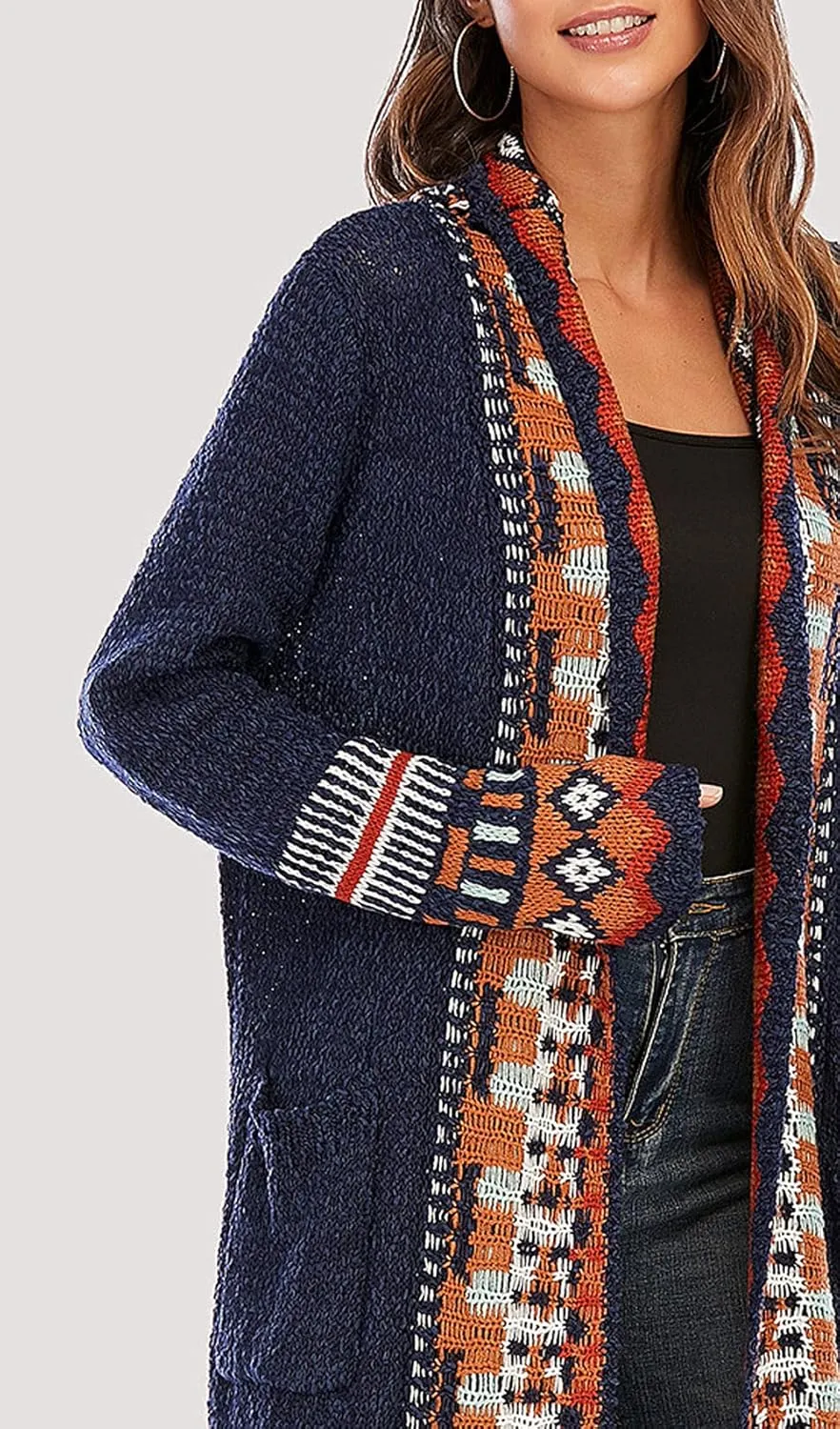 CHARTOU Women's Retro Knit Tassel Fringe Open Front Cardigan Long Sweater Jacket with Pocket