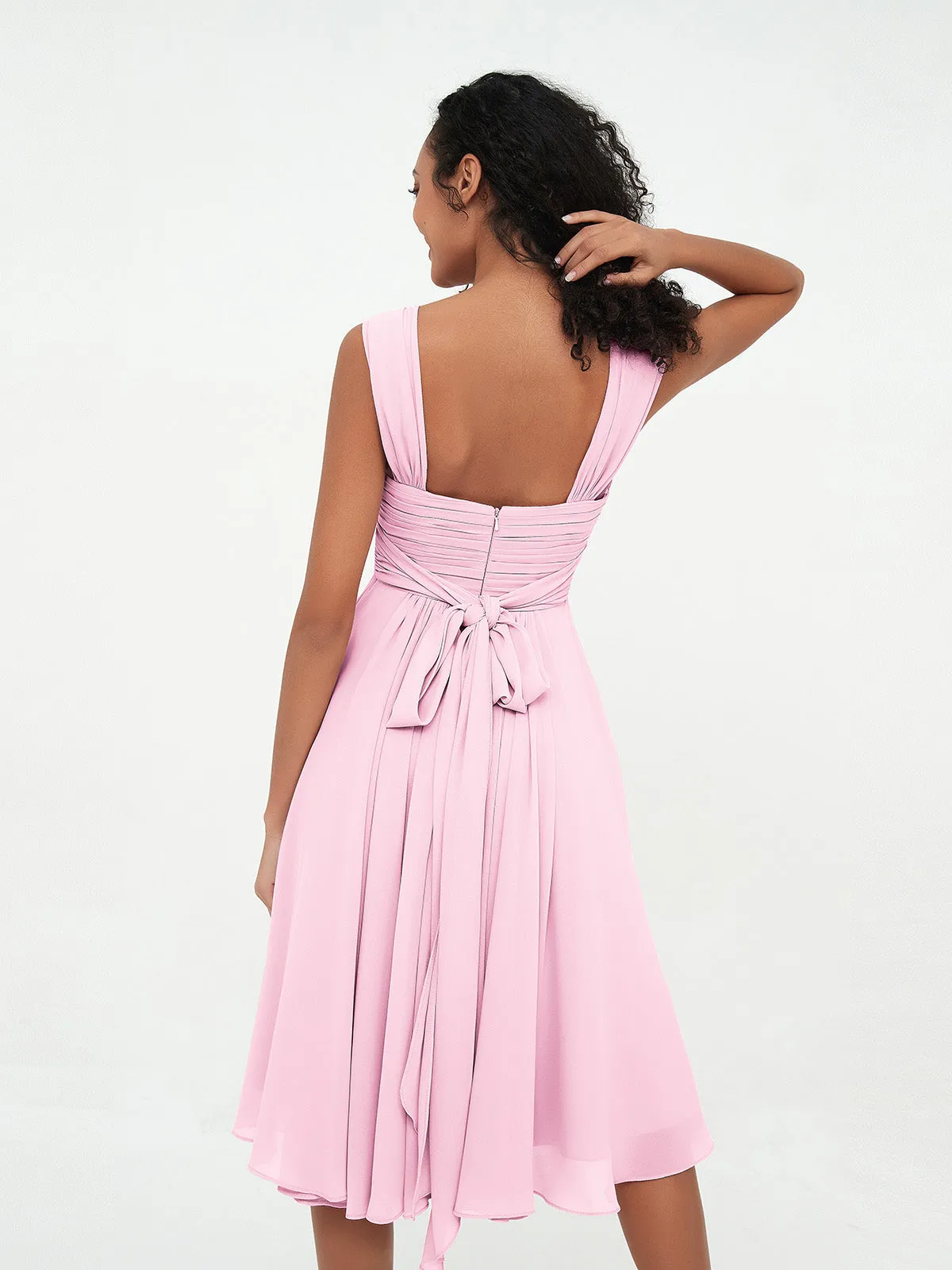 Chiffon Empire Short Dresses with Pockets-Candy Pink