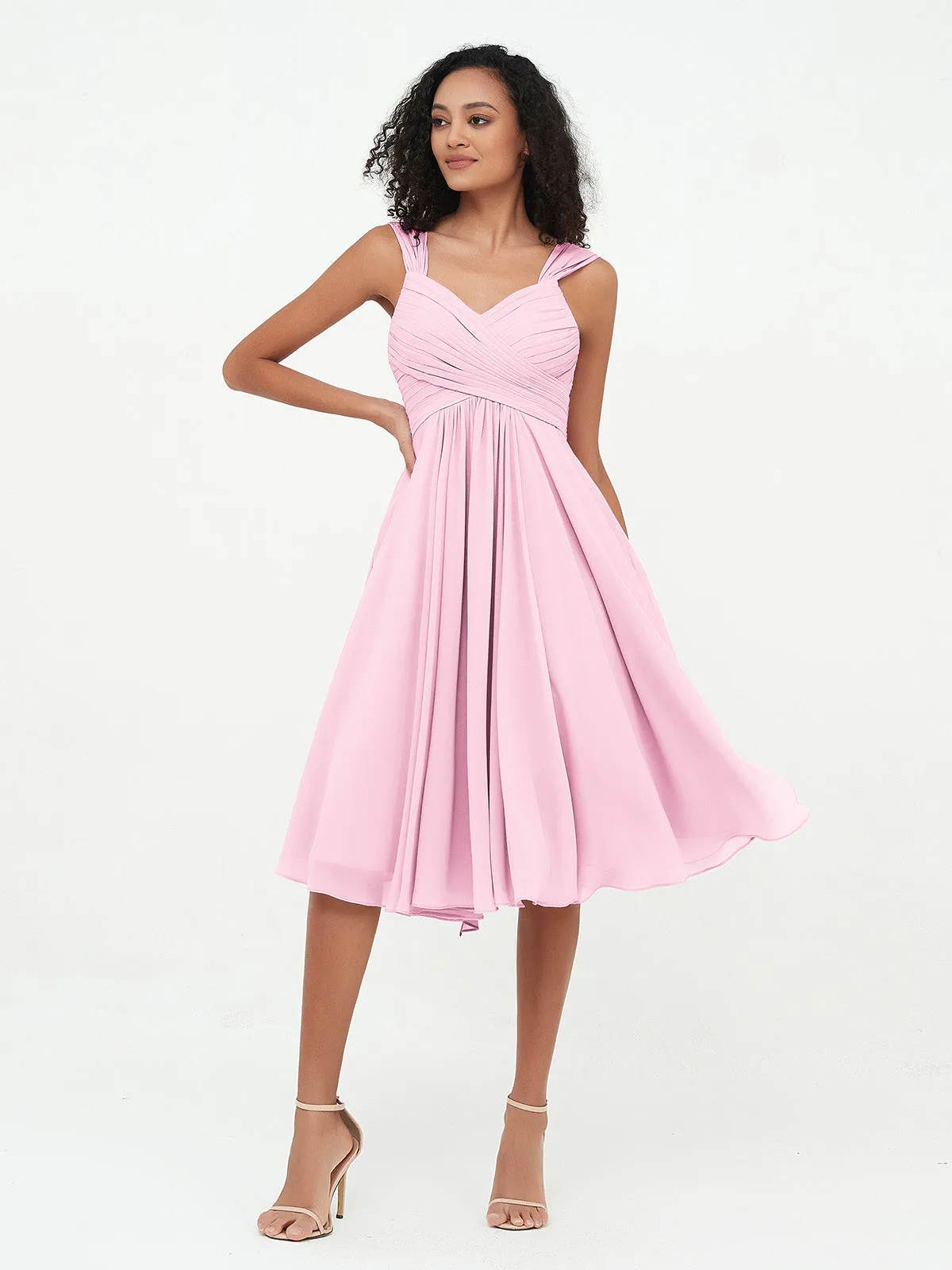 Chiffon Empire Short Dresses with Pockets-Candy Pink