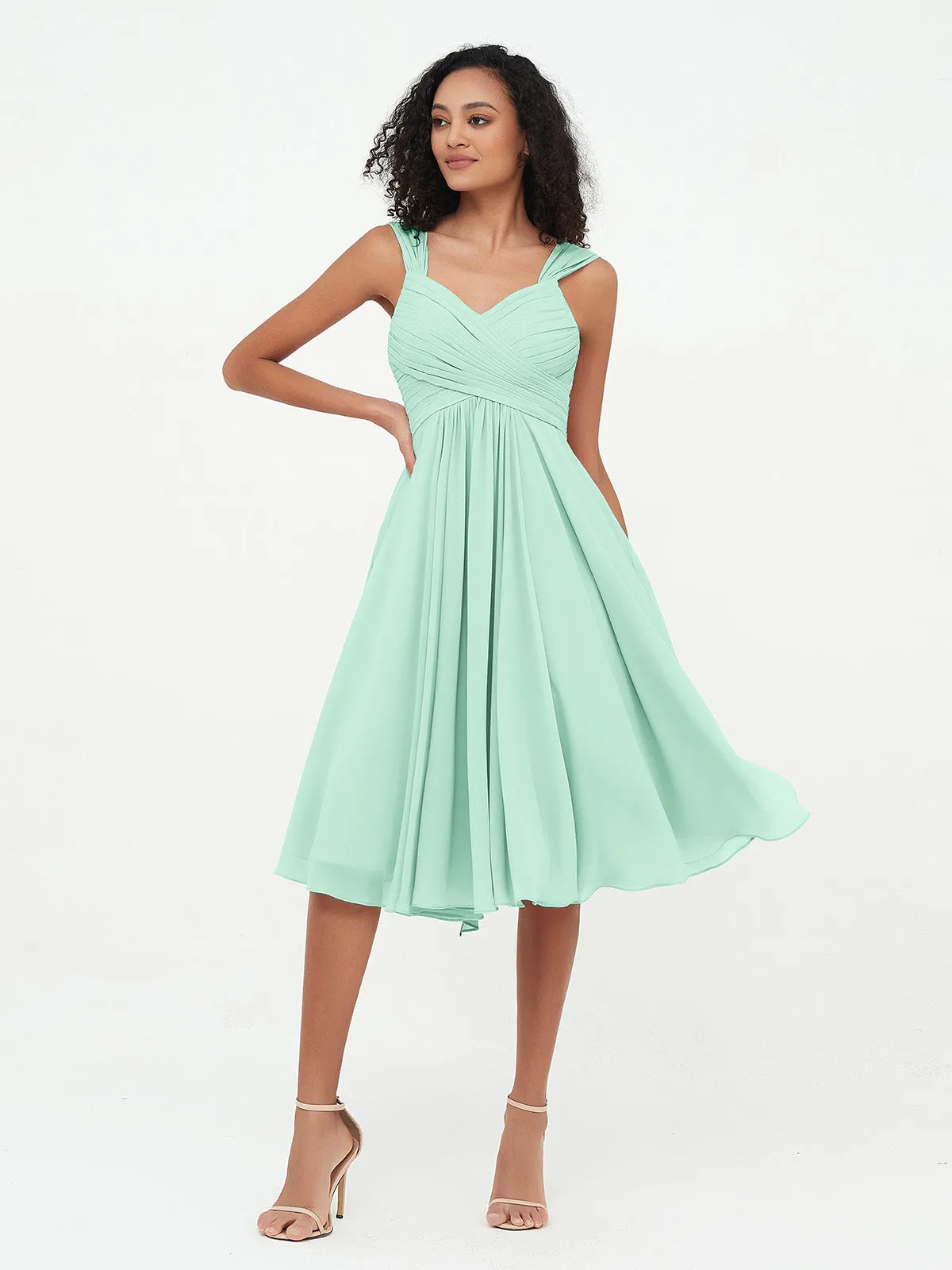 Chiffon Empire Short Dresses with Pockets-Mint Green