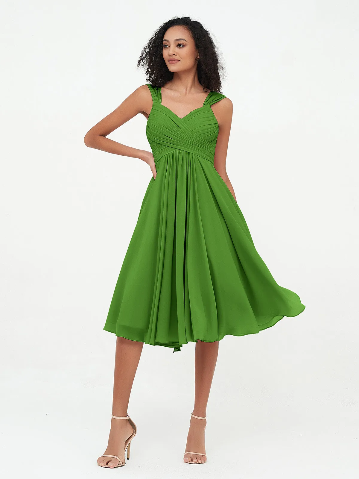 Chiffon Empire Short Dresses with Pockets-Moss
