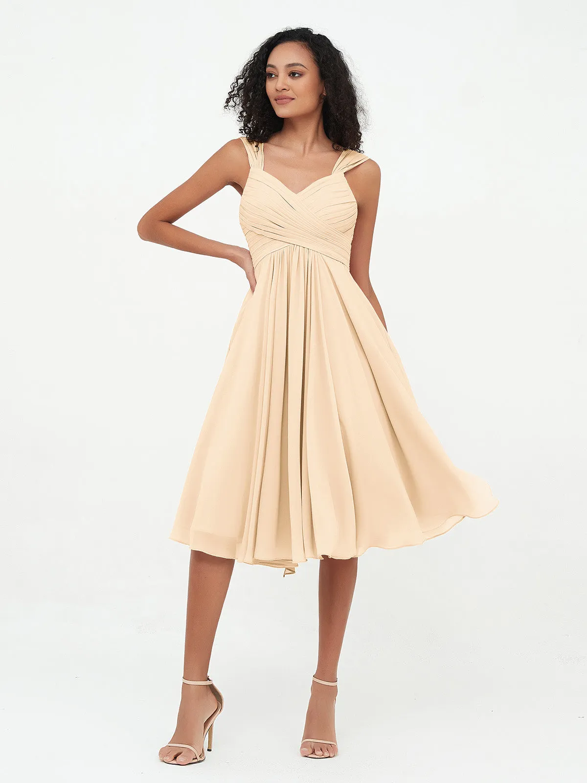 Chiffon Empire Short Dresses with Pockets-Peach