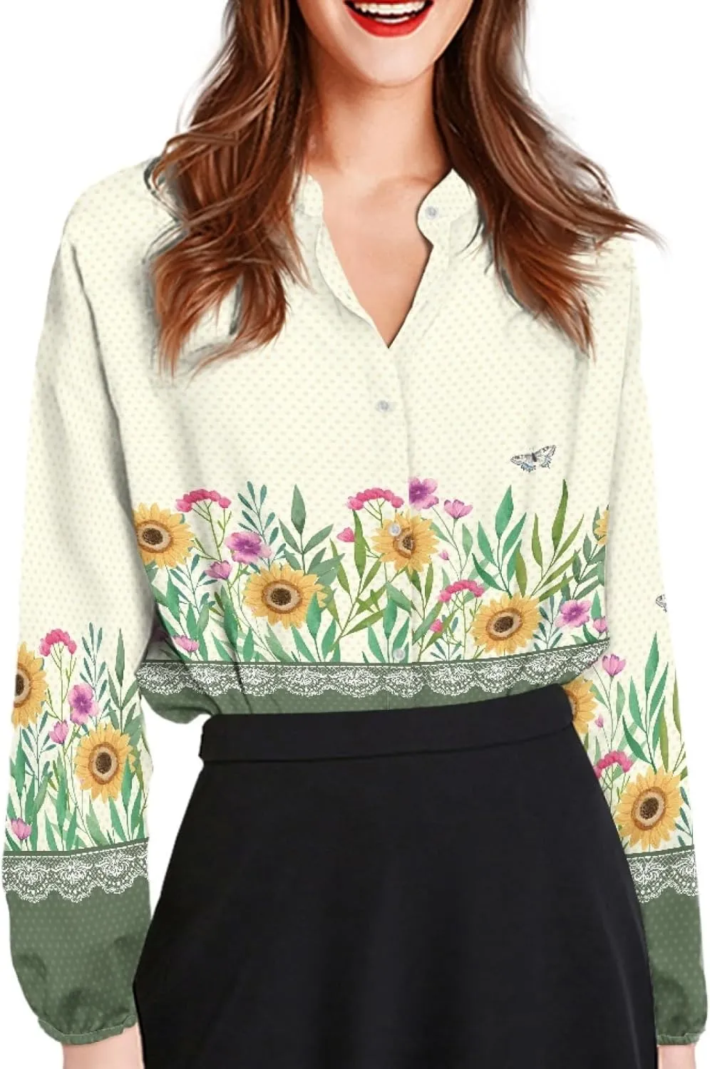 Coloranimal Shirts for Women Button Down Shirts Summer Blouses Long Sleeve Casual Shirts Fashion Women's Blouses