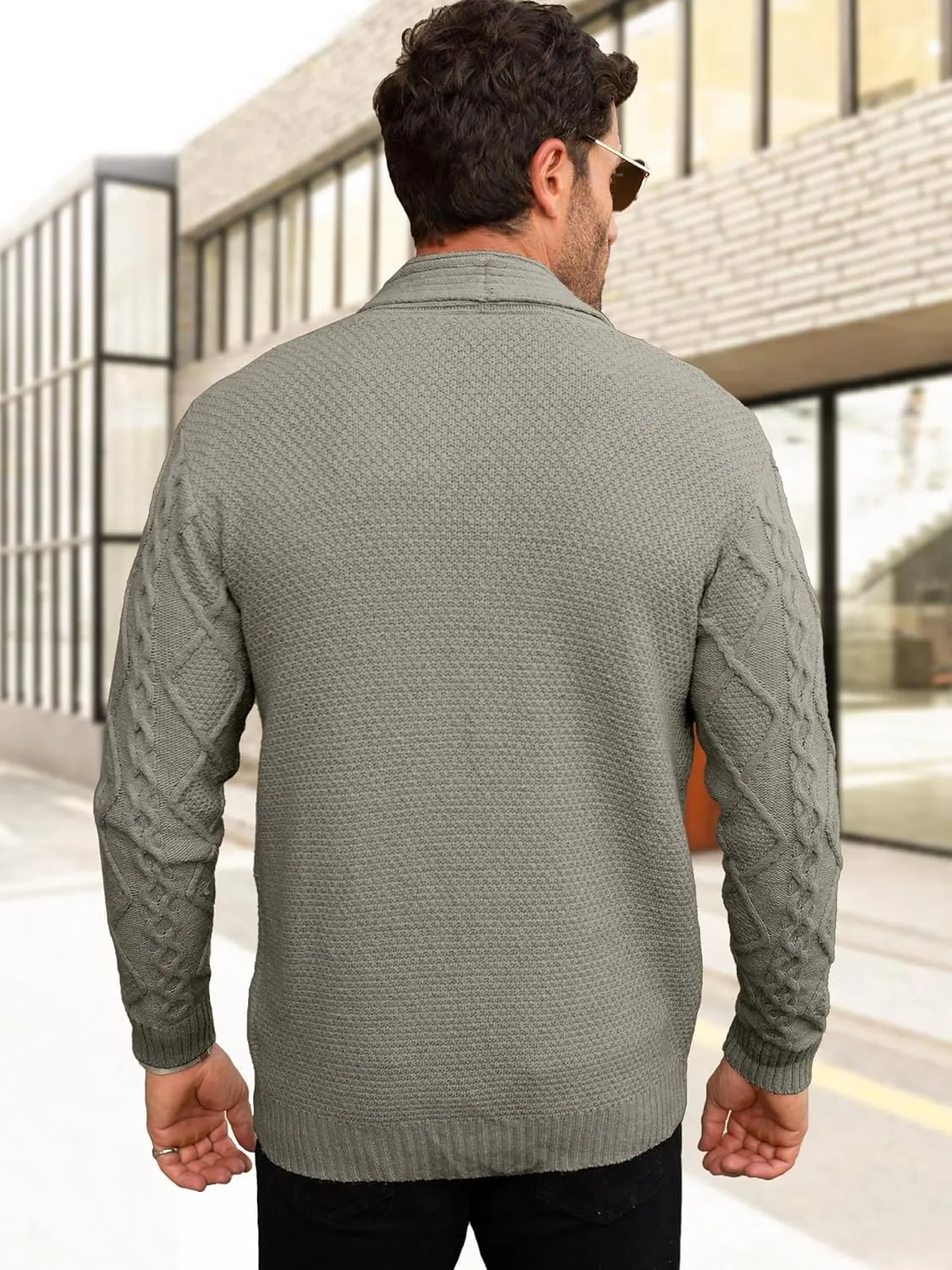 Comdecevis Mens Shawl Collar Cardigan Sweater Cable Knit Button Down Long Sleeve Casual Knitwear with Pockets