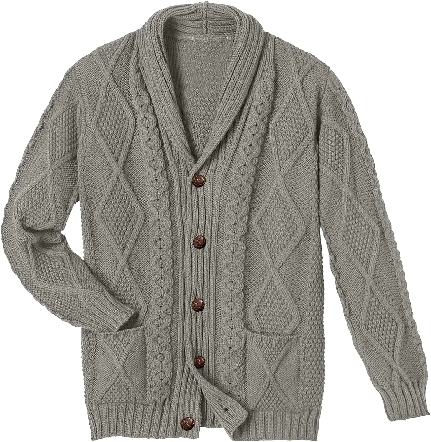 Comdecevis Mens Shawl Collar Cardigan Sweater Cable Knit Button Down Long Sleeve Casual Knitwear with Pockets