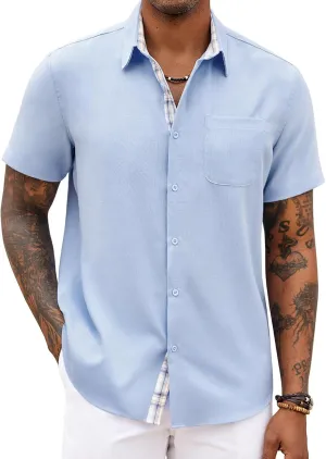 COOFANDY Men's Button Down Shirts Short Sleeve Casual Shirts Summer Beach Shirts Vacation Wedding Shirts with Pocket