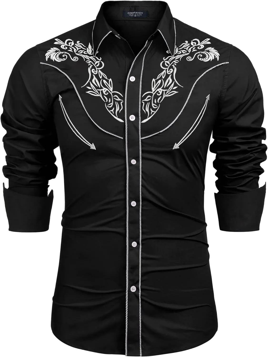 COOFANDY Men's Cowboy Shirtss Embroidered Rose Design Shirts Western Long Sleeve Button Down Shirts