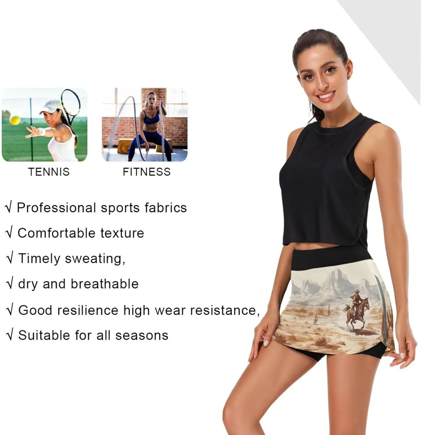 Cowboy Women's Tennis Skirt with Pocket High Waisted Golf Athletic Activewear Skorts