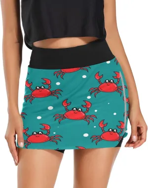 Crabs Women's Tennis Skirt with Pocket High Waisted Golf Athletic Activewear Skorts