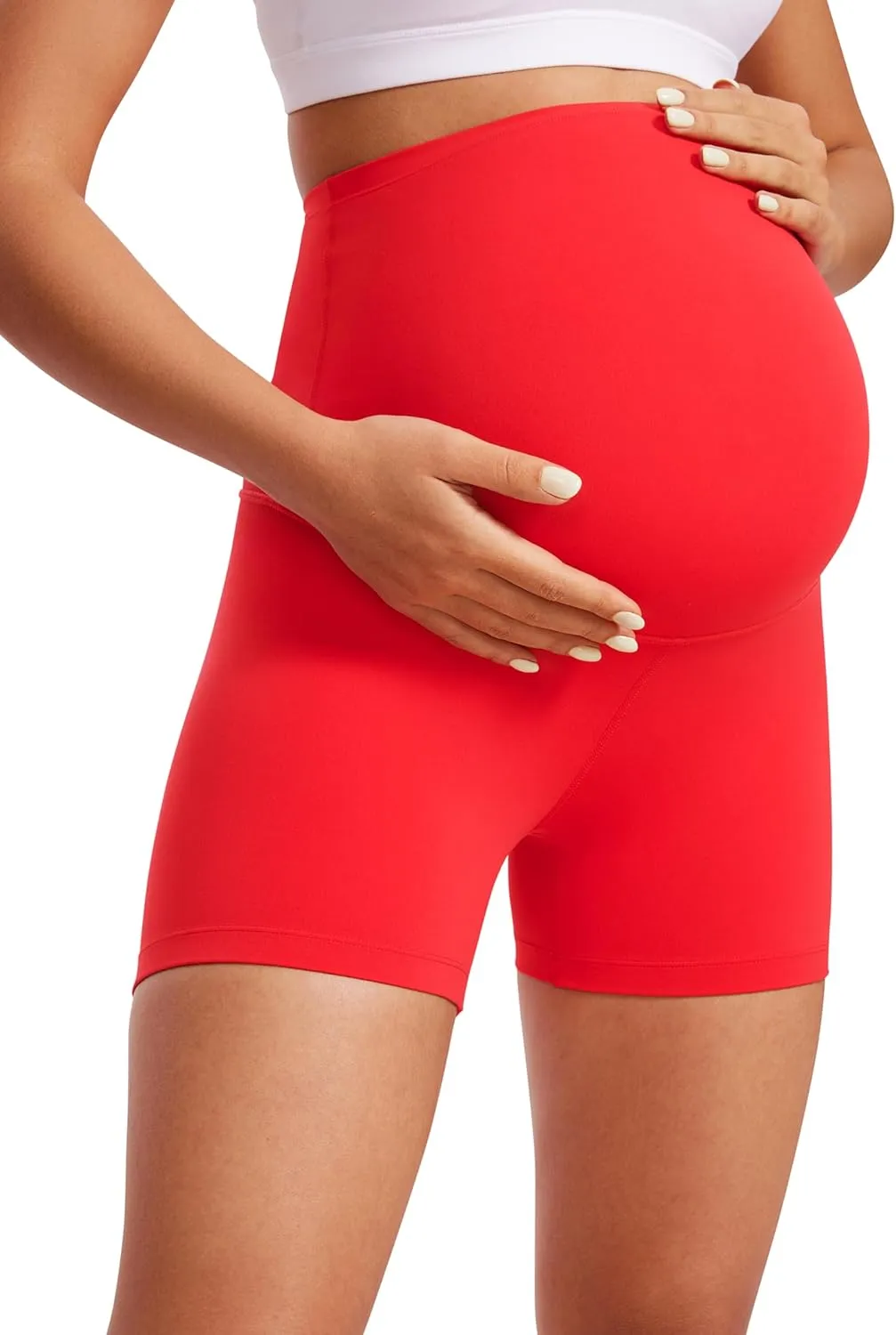 CRZ YOGA Womens Butterluxe Maternity Biker Shorts Over The Belly 4" - Pregnancy Yoga Workout Activewear