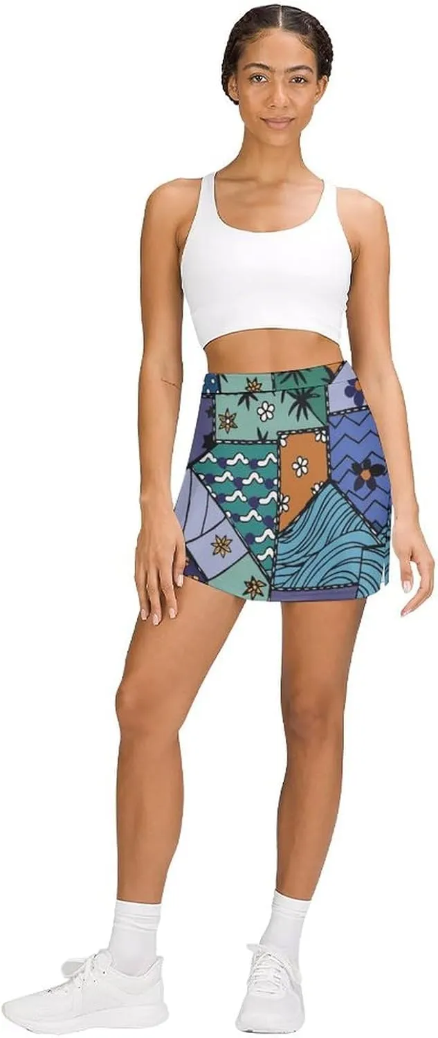 Cute Cats Pattern Tennis Skirts for Women with Pockets High Waisted Athletic Golf Skorts Skirts A-Line Mini Short Skirt