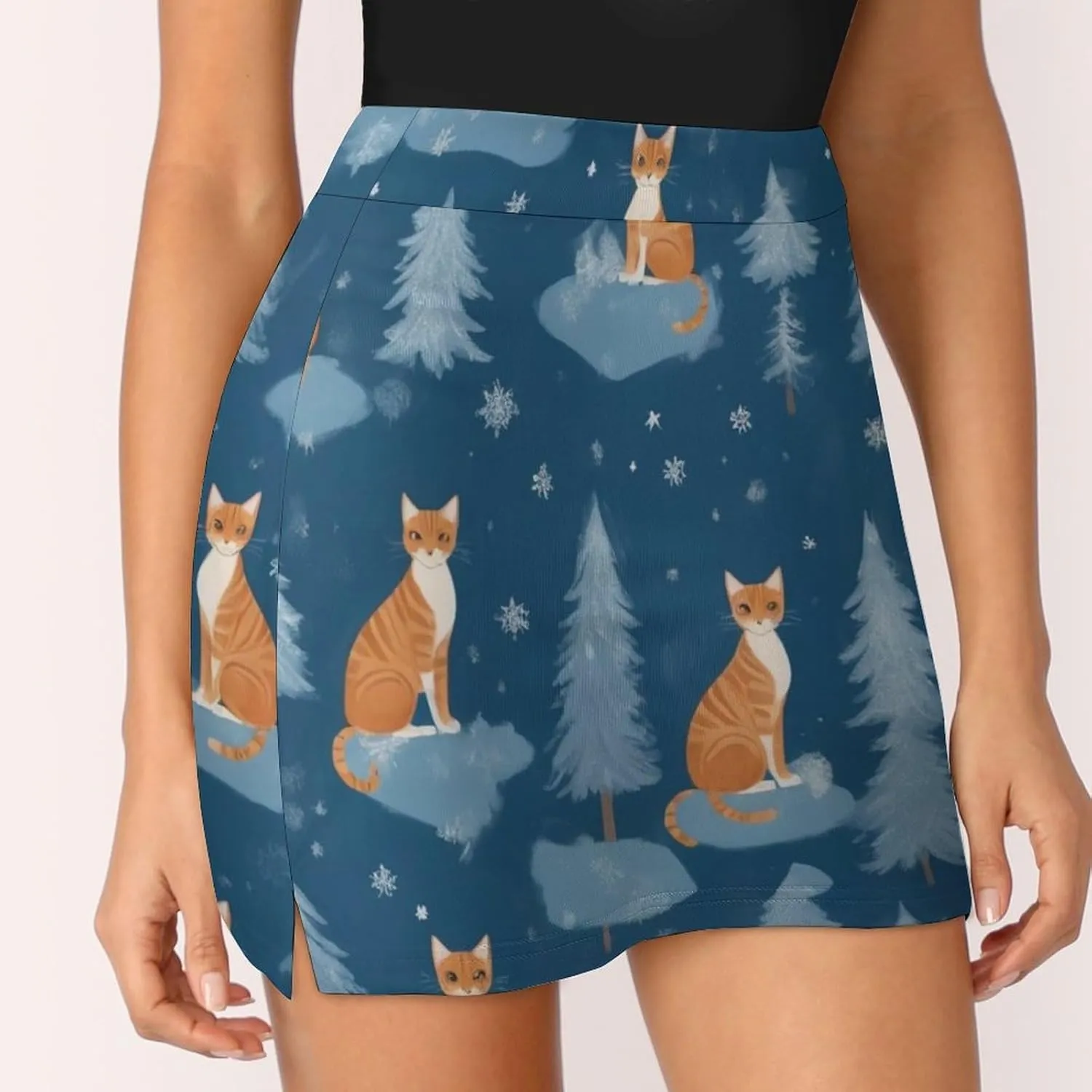 Cute Cats Pattern Tennis Skirts for Women with Pockets High Waisted Athletic Golf Skorts Skirts A-Line Mini Short Skirt