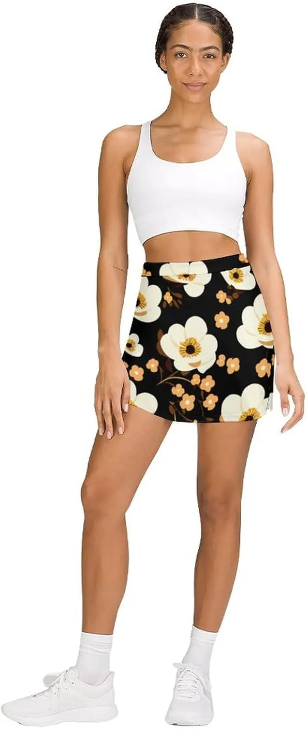 Cute Cats Pattern Tennis Skirts for Women with Pockets High Waisted Athletic Golf Skorts Skirts A-Line Mini Short Skirt