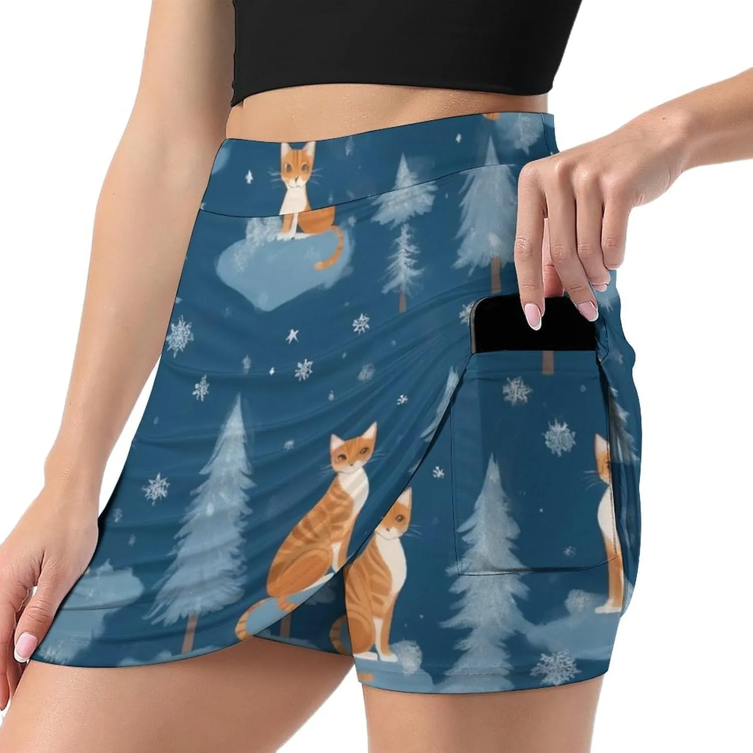 Cute Cats Pattern Tennis Skirts for Women with Pockets High Waisted Athletic Golf Skorts Skirts A-Line Mini Short Skirt