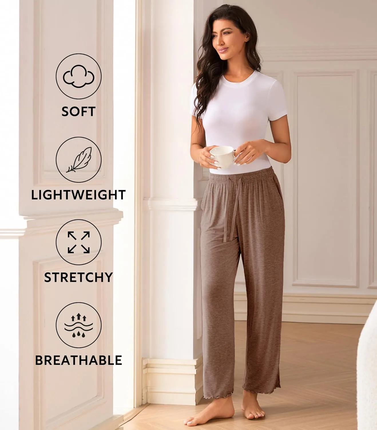 DAVID ARCHY Women Pajama Pants Bamboo Rayon Comfy Cooling Lounge Sleep Flowy Casual Wide Leg Pj Bottom with Pockets 1/2 Pack